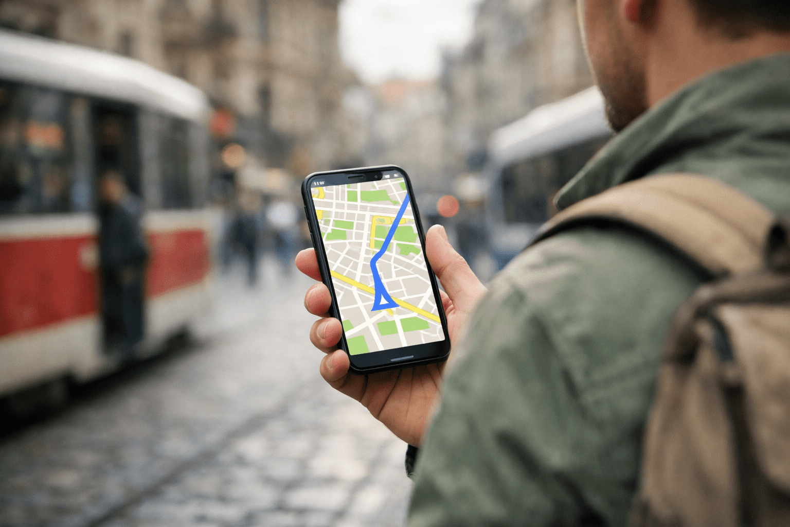 using smartphone navigation to plan public transport route in foreign city