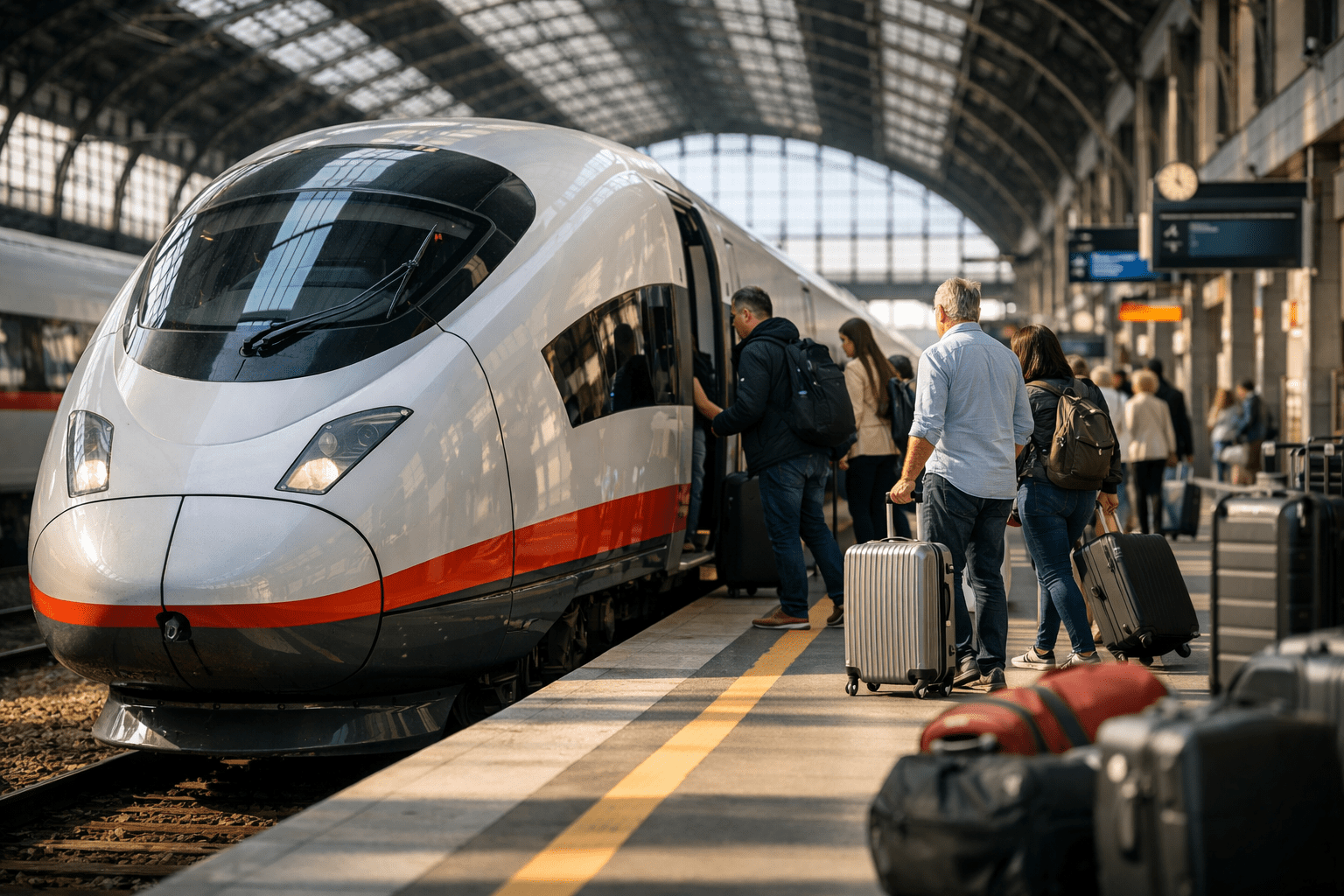 high speed train at station platform for intercity travel in Europe