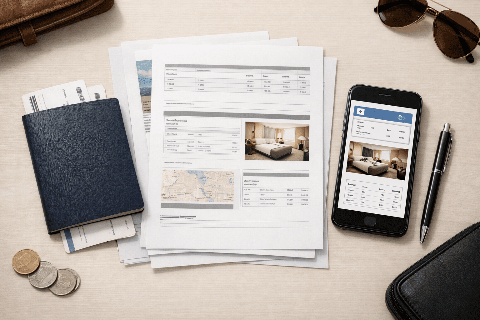 Passport and travel documents with digital copies prepared for travel
