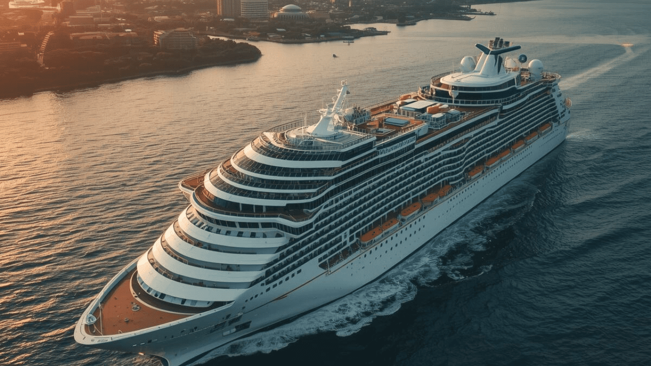 Large modern ocean cruise ship sailing in Asia, illustrating comfort and onboard facilities for senior travellers