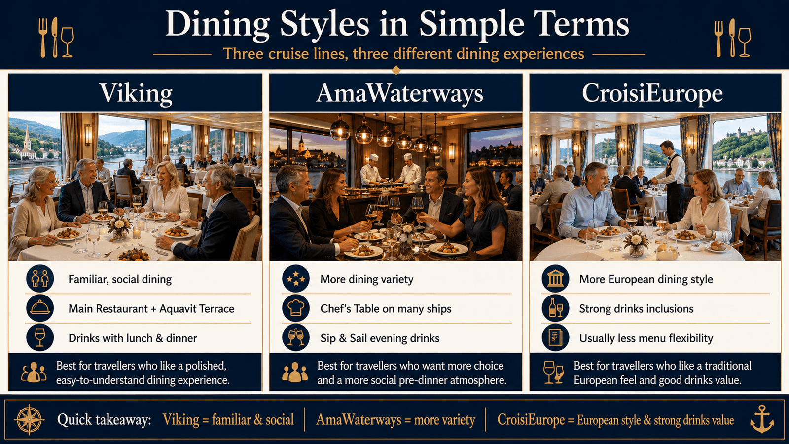 dining options of european river ships